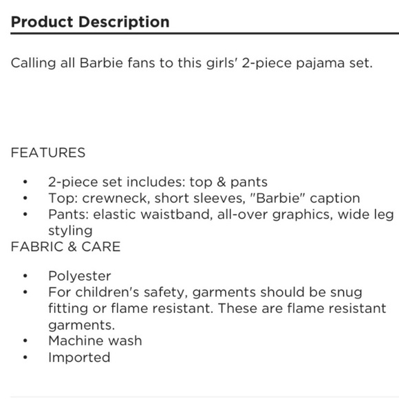 Barbie pajama and bath set size 6 - Picture 10 of 11